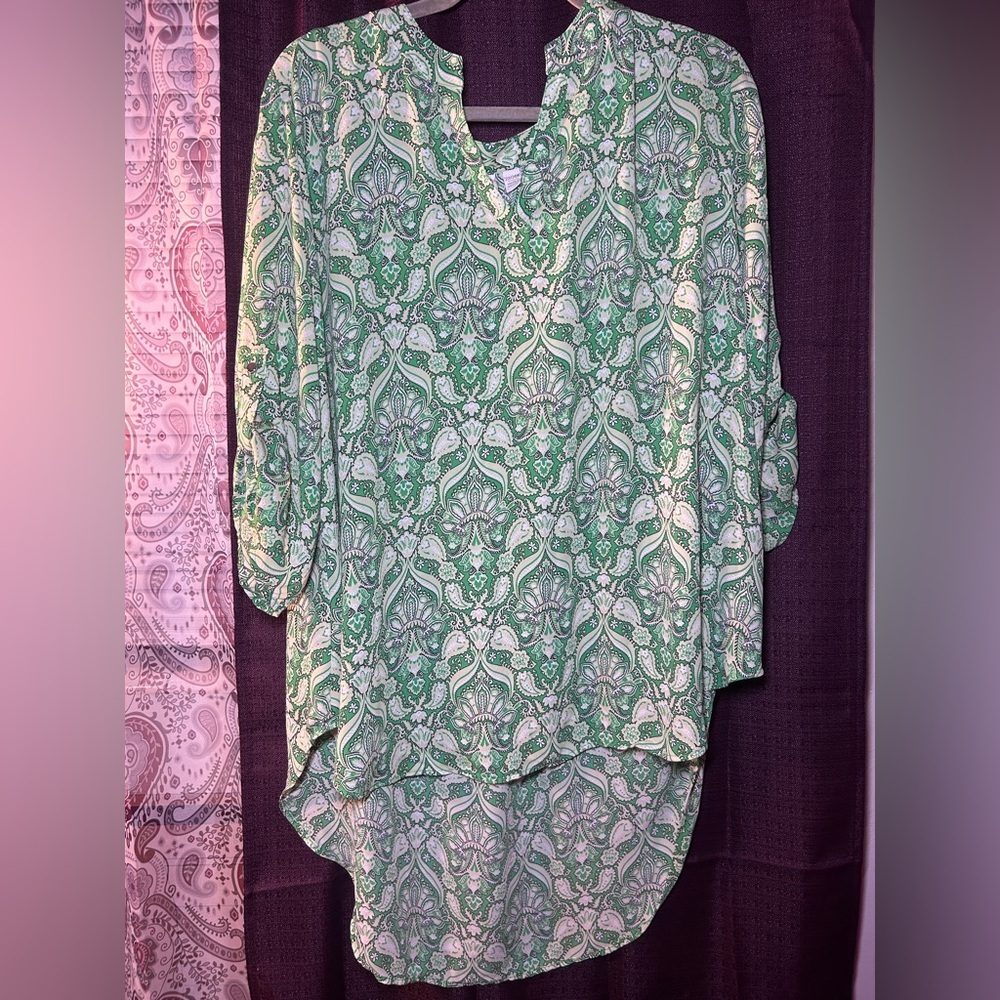 Cato Emerald and Ivory Patterned Blouse